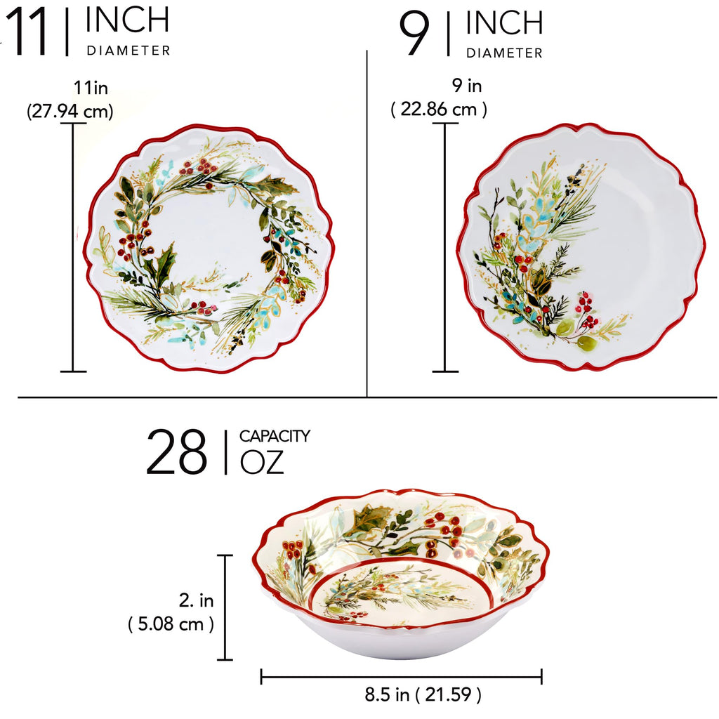 Christmas Gatherings 12 pc Melamine Dinnerware Set, Service for 4