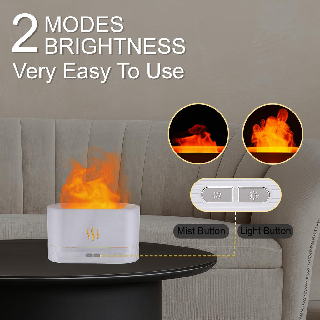 Essential Oil Diffuser, 180mL Flame Diffuser Humidifier with LED Fireplace Effect, Up to 8 Hours, Waterless Auto
