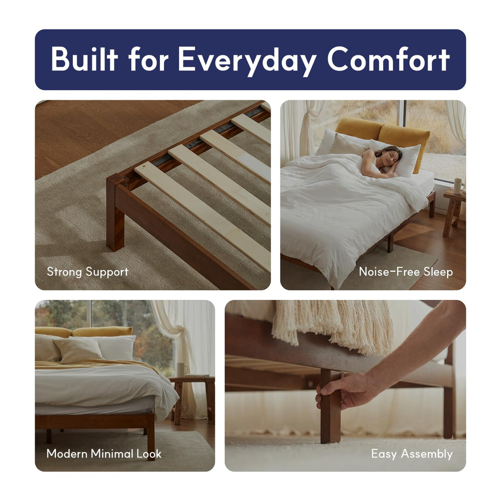 Full Bed Frame Signature Solid Pine Wood Platform, Noise Free, Under Bed Storage, No Box Spring Needed, Easy