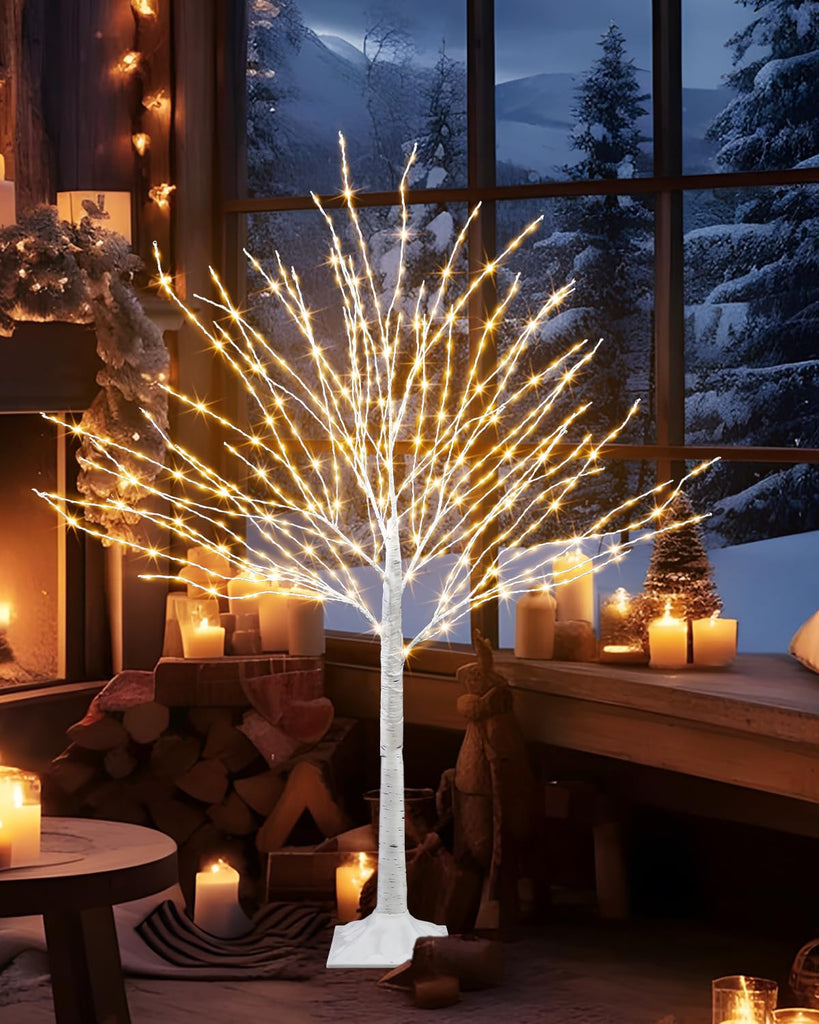 4 FT Lighted White Birch Tree with 432 LED Lights, 8 Modes & Timer