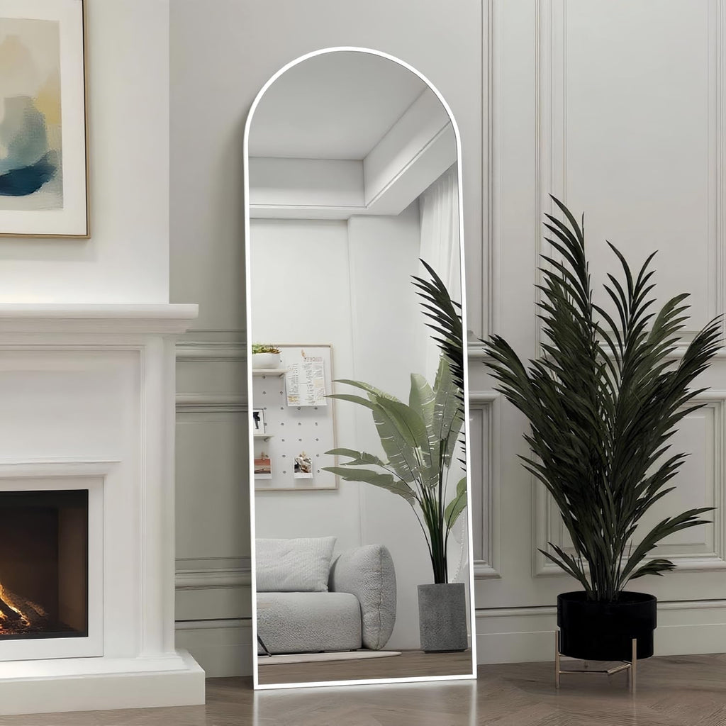 50"x 16" Door Mirror, Arched Full Length Hanging Mirror, White