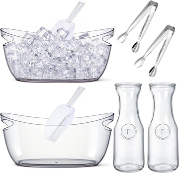 2 Sets Ice Buckets for Parties, 5.5 L Clear Acrylic Ice Bucket with 2 Glass Carafe and Scoops for Champagne Beer