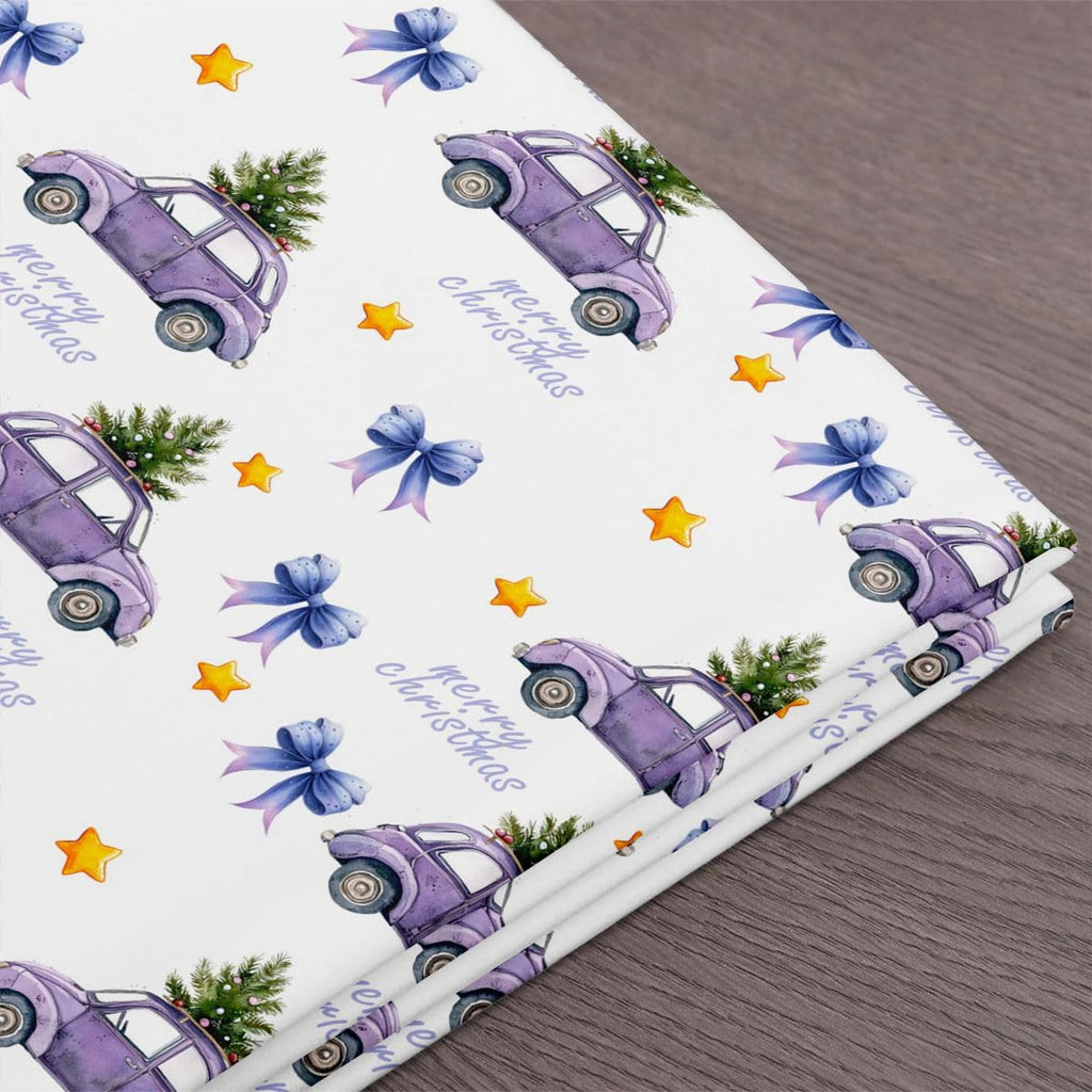 Purple Car Fabric by The Yard, Watercolor Christmas Car Polyester Fabric, Rustic Trees Plants Fabric Panels, Kawaii