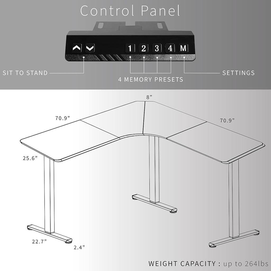 Light Wood 71 x 71 in Corner Standing Desk, DESK-KIT-E3CWC | Electric, Triple Motor, Holds 264 lbs, Sit Stand