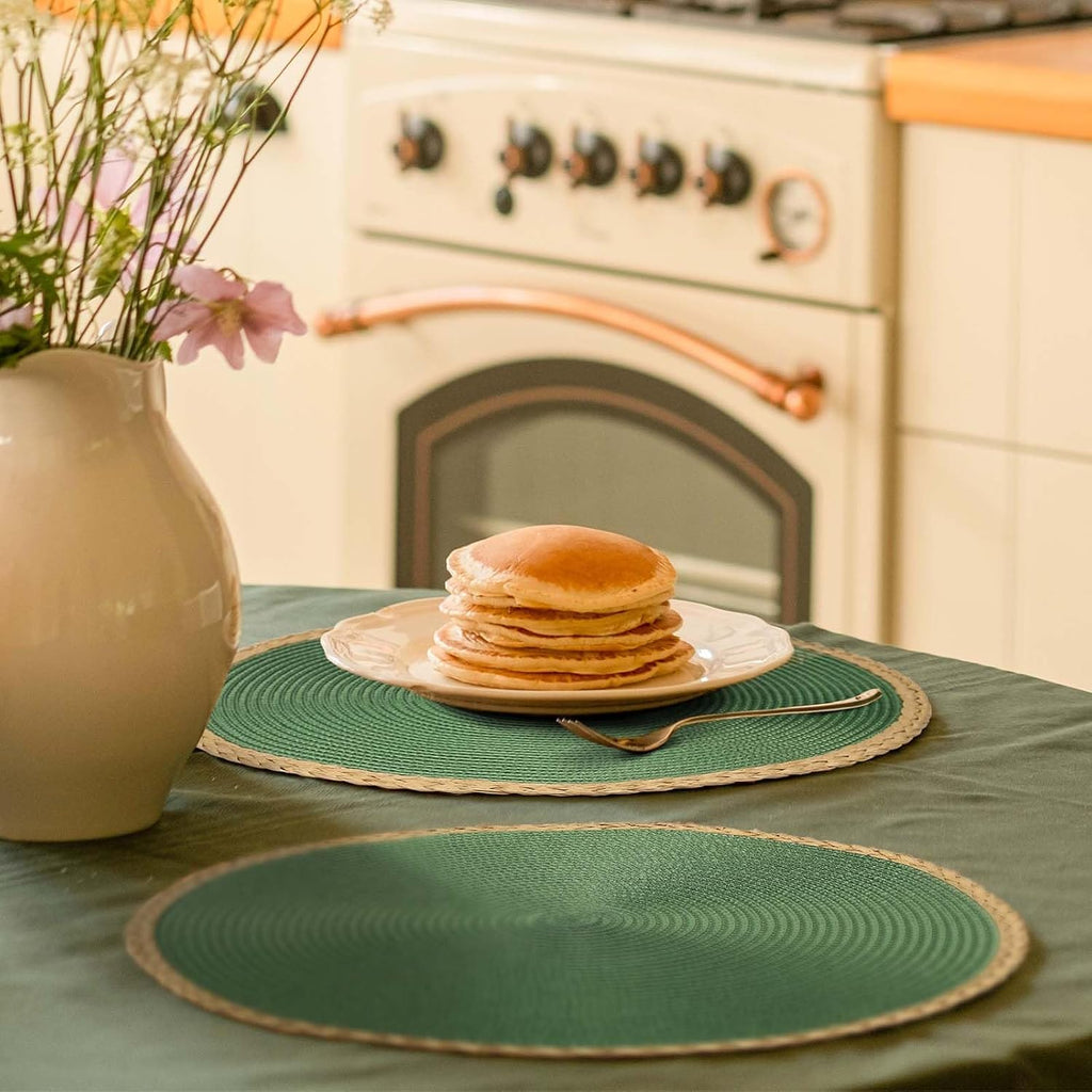 Round Placemats, Woven Table Mats, Thin Edge, Green - Set of 6