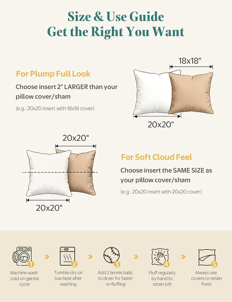 Goose Feather Down Throw Pillow Inserts 22x22 Inch - Set of 2