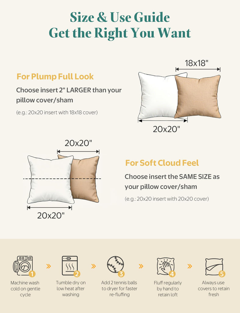Goose Feather Down Euro Throw Pillow Inserts, 26x26 Inch Set of 2