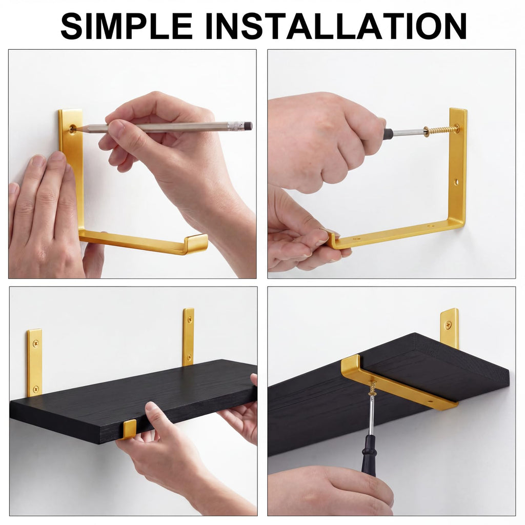 Width 4.75 Inches Floating Wall Shelves, Set of 5, Black Gold