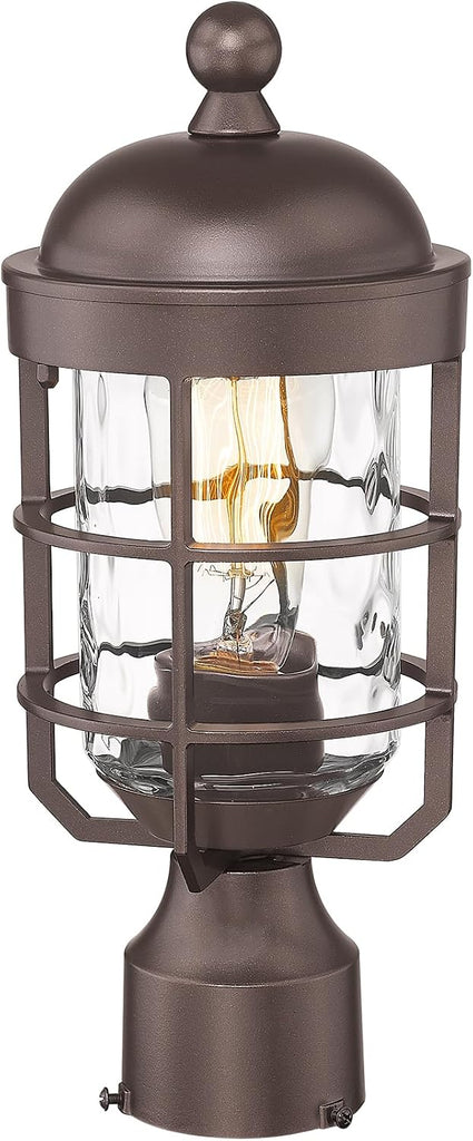Outdoor Post Lights Lamp Post Light Fixture with Water Ripple Glass Industrial Lantern Cage