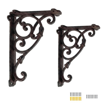 Decorative Shelf Brackets,2 Pack Vintage Rust-Colored Corbel ,11×7.5 Inch Cast Iron Shelf Supply,Screws Anchor