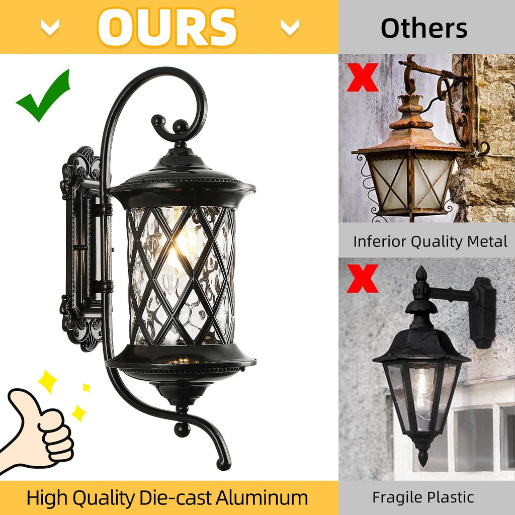 Retro Large Outdoor Wall Lanterns 24" Exterior Light Fixtures Coach Light Waterproof Aluminium with Water Glass