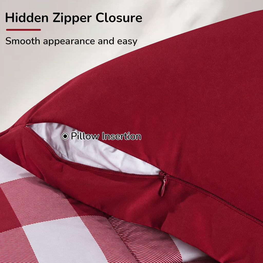 Lightweight Plaid Comforter Set with 2 Pillow Shams - 3-Piece Set - Red/White Plaid - Down Alternative