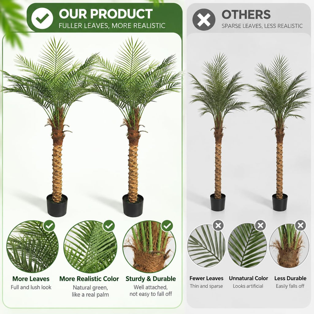 2-Pack 4.8ft Tall Artificial Palm Trees for Outdoors - Large Phoenix Palm, UV-Resistant, Large Fake Sago Palm Trees