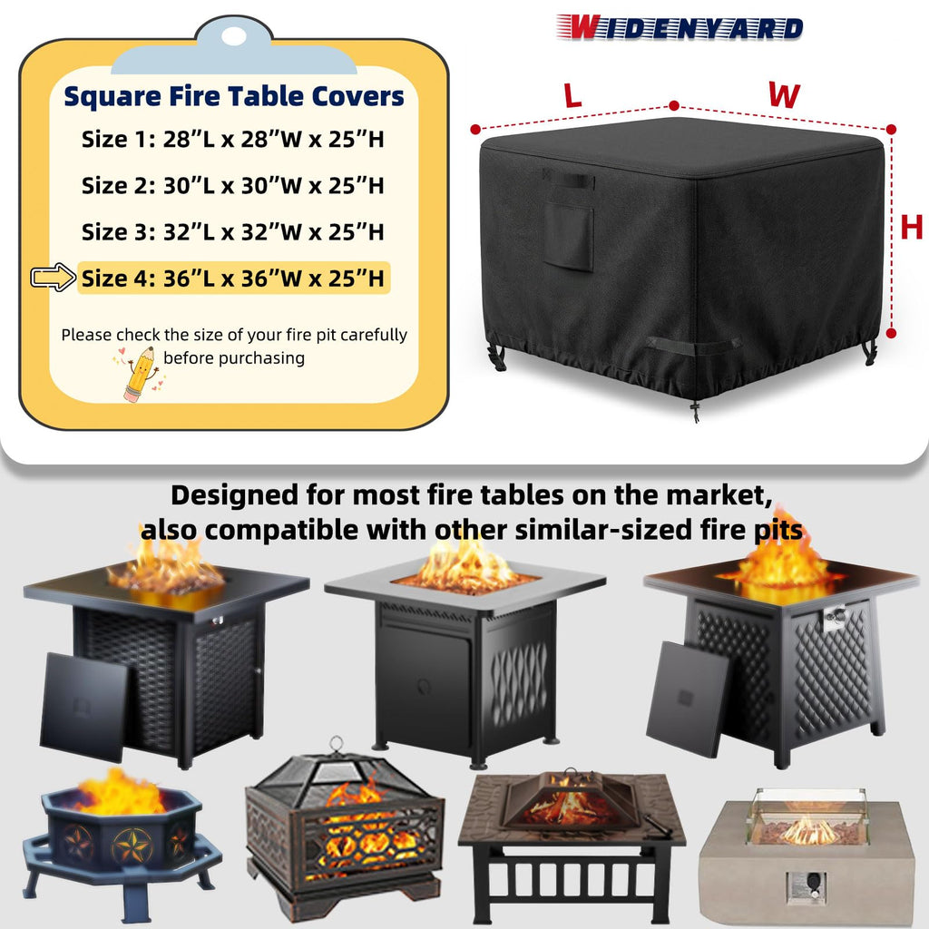 Square Fire Pit Table Cover 36x36x25 inch, Heavy Duty, Waterproof