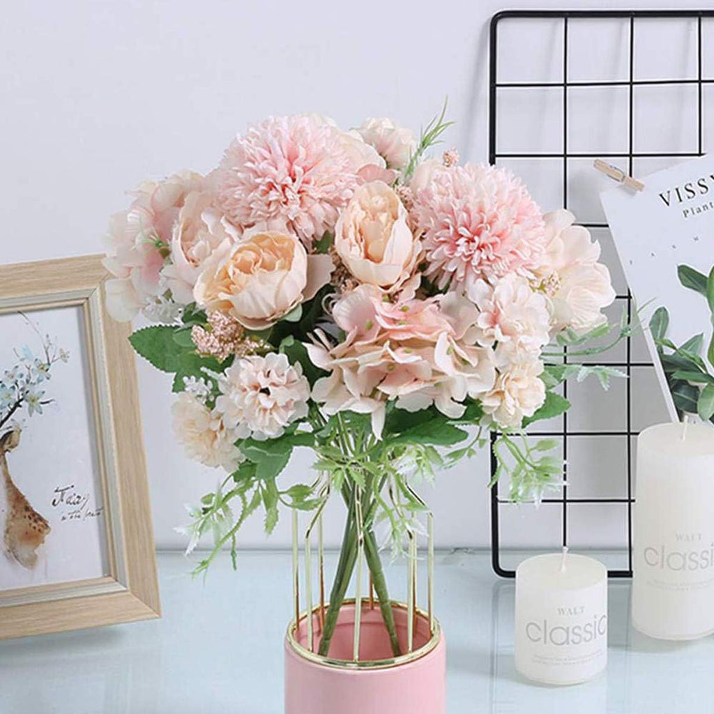 Artificial Flowers, 2 Pack Fake Peony Silk Hydrangea Bouquet Decor Plastic Carnations Daisy Realistic Flower - Set of 2