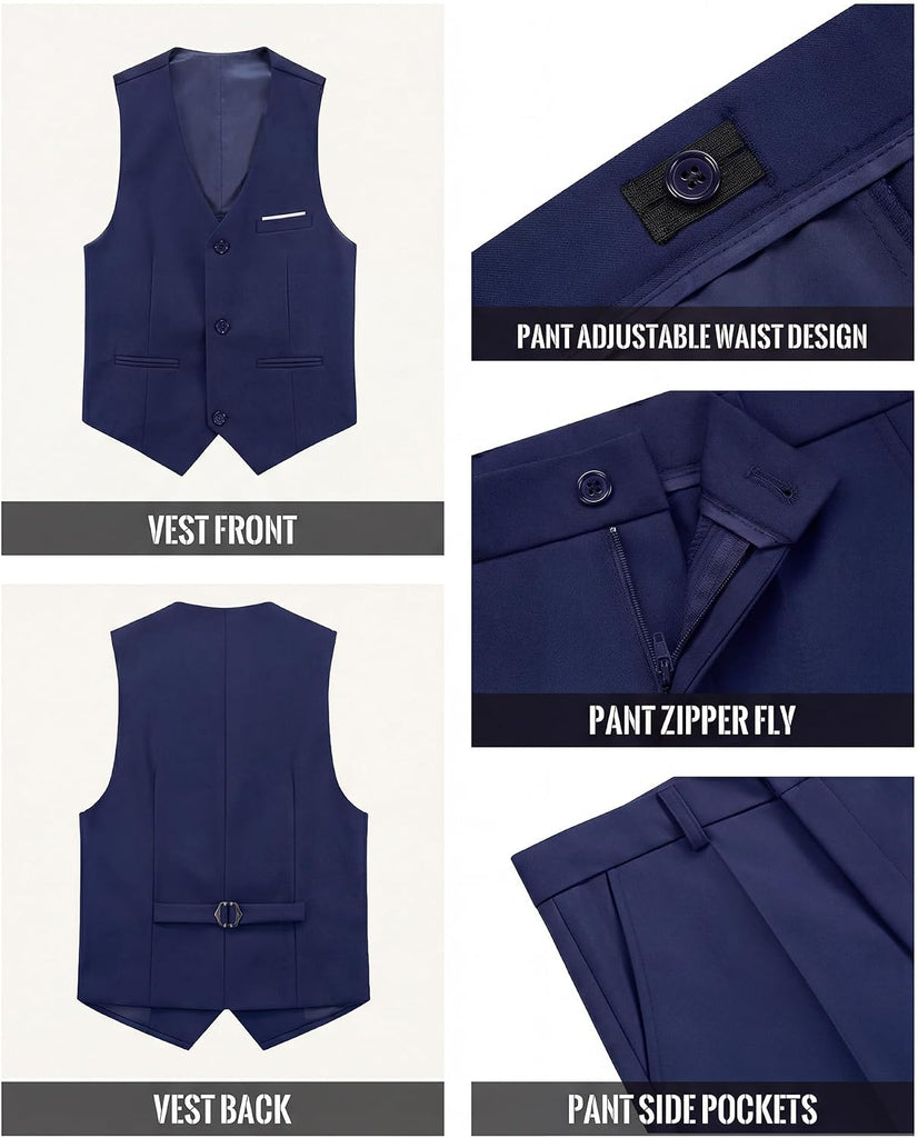 Boys' Formal Suit Set,Slim Fit Tuxedo Wedding Suit with Adjustable Waist
