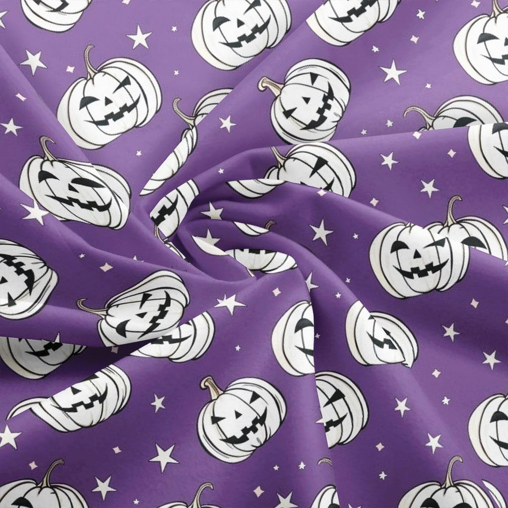 Happy Halloween Fabric by The Yard, Cute Pumpkin Lanterns Soft Polyester No Stretch Fabric, Stars Dots Sketch