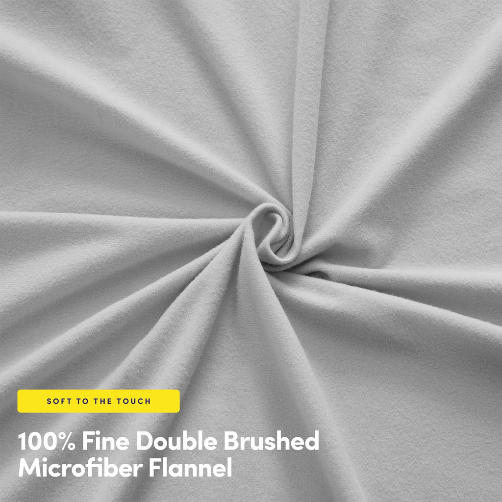 Flannel Sheet Set, Silver Queen, Deep Pocket Soft Brushed Microfiber All-Season Bedding with Fitted Sheet, Flat Sheet
