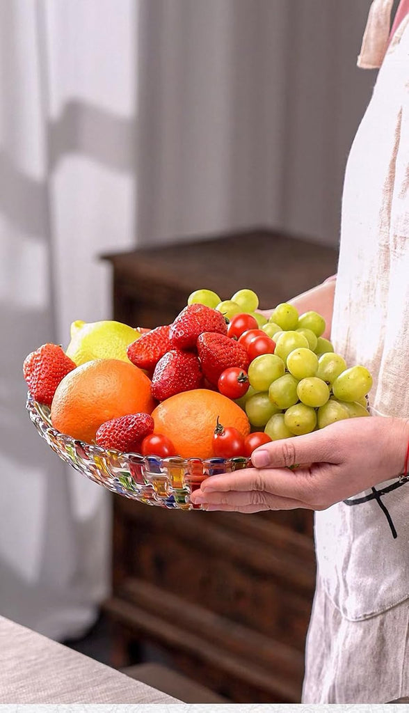 Hand Painted Colorful Woven Glass Crystal Salad & Fruit Bowl Decoration,Centerpiece ,Wedding Decor, Fruit, Snack