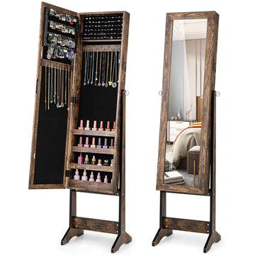 Jewelry Organizer, Freestanding Jewelry Armoire Cabinet (Rustic Brown)