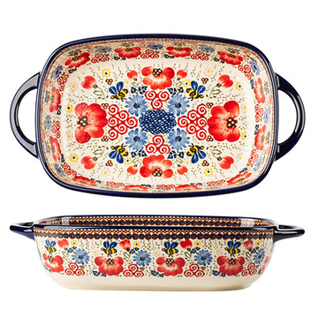 Vintage Flowers Style Ceramic Bakeware Casserole Dish Baking Pan Lasagna Pans Baking Dish with Handles for