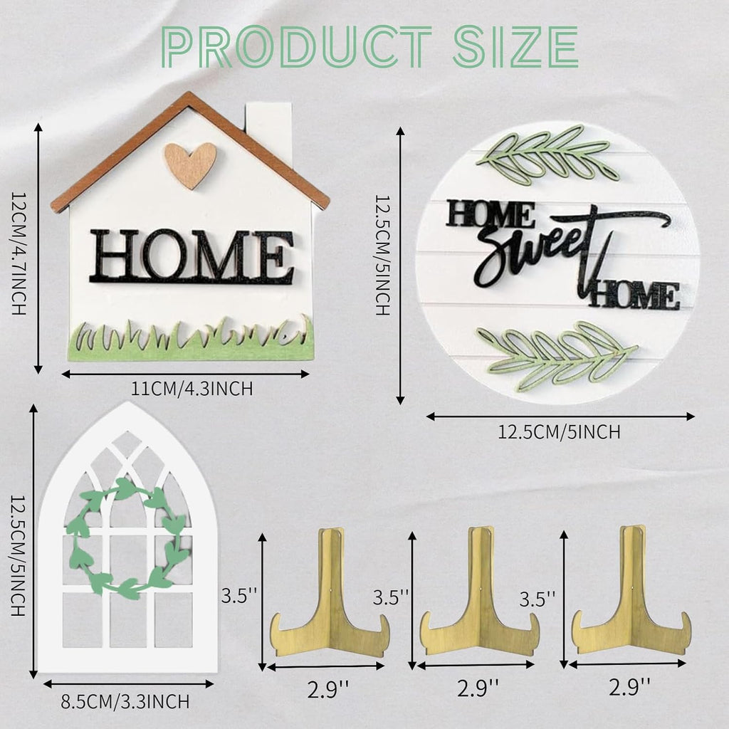 Farmhouse Tiered Tray Decor Beautiful Sweet Home Wood Sign Artificial Plant Rustic Tray Decorations - Set of 6