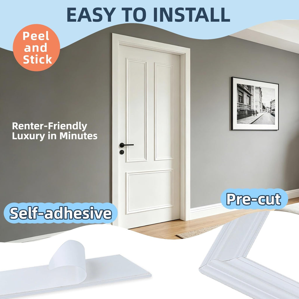Peel and Stick Door Moulding Kit, 2 Set (Top 9"×44" Bottom 22"×17")