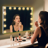 Hollywood Vanity Mirror with Lights, 23"x18" Lighted Makeup Mirror with 10x Magnification for Desk/Wall Mount, 15 Led