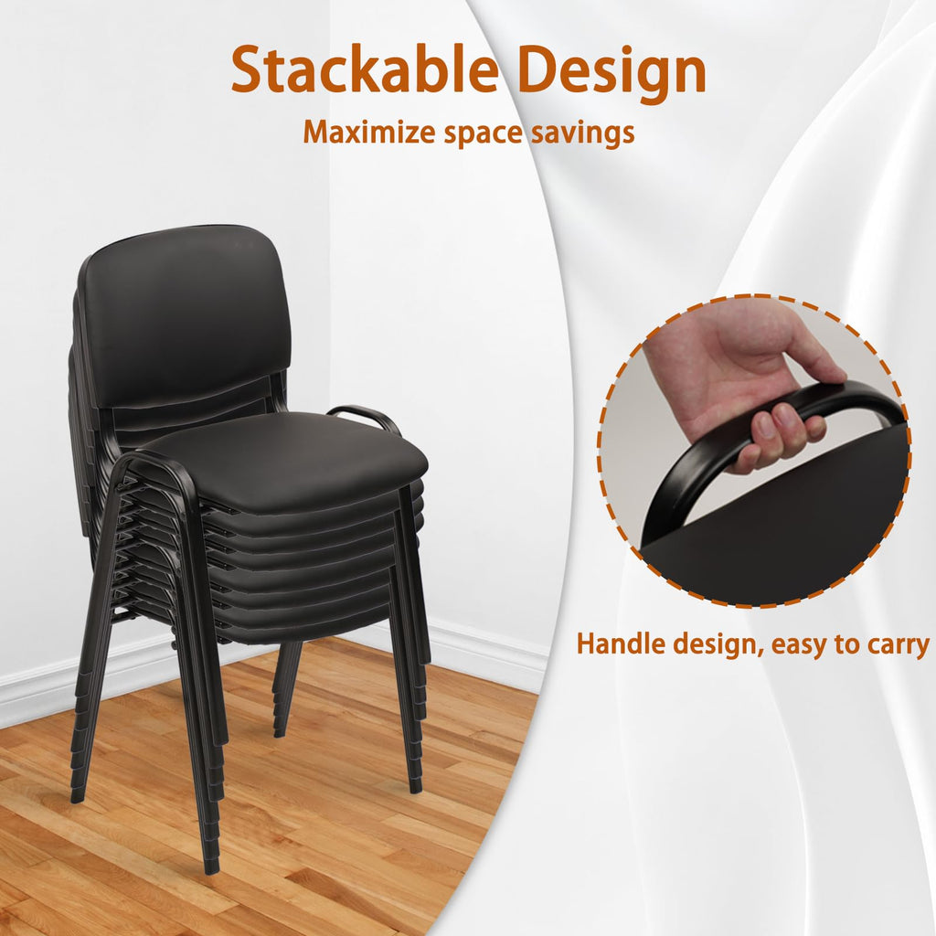 Stackable Waiting Room Chairs, PU Leather Guest Reception Chair with Upholstered Thickene Seat and Back Support
