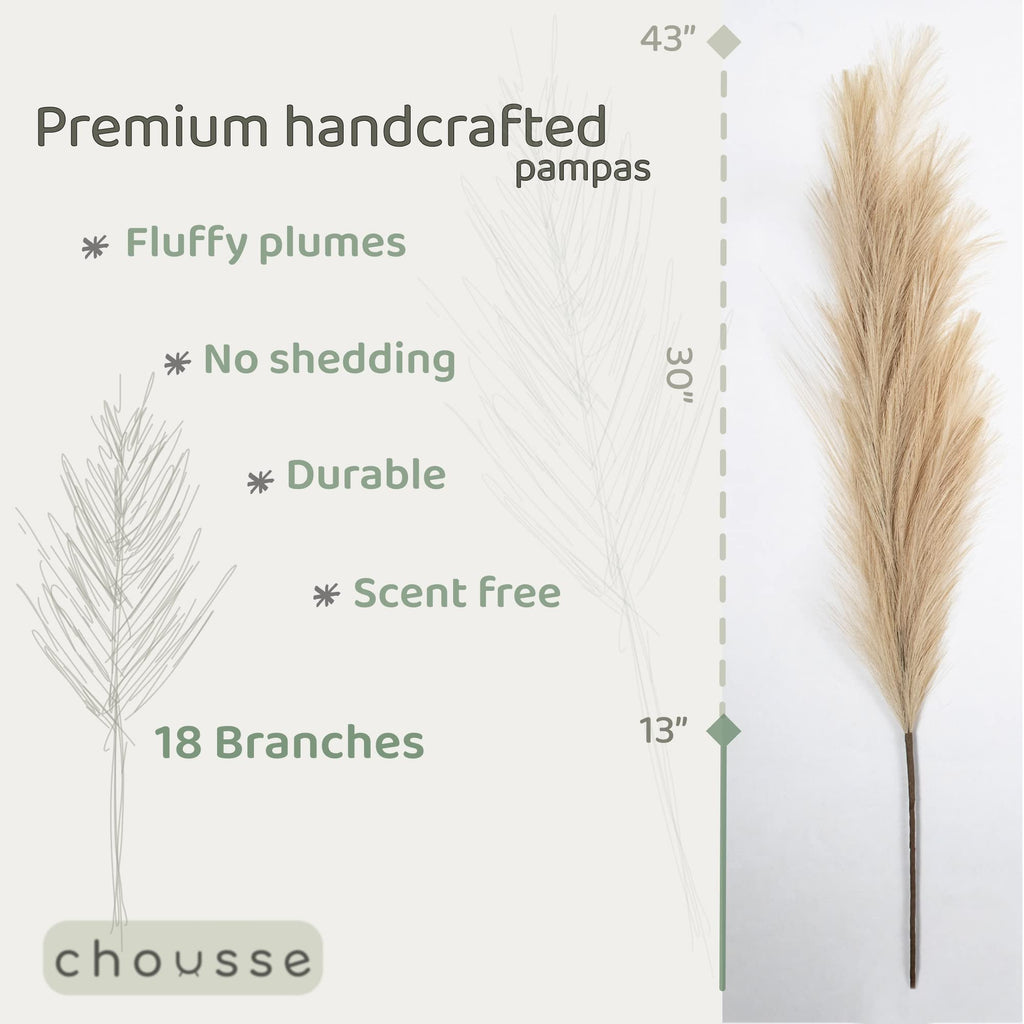 43" / 3.6 ft Pampas Grass Tall 4 Pcs - Artificial Large Pampas Grass Decor for Floor Vase, Room Decor, Home Decor