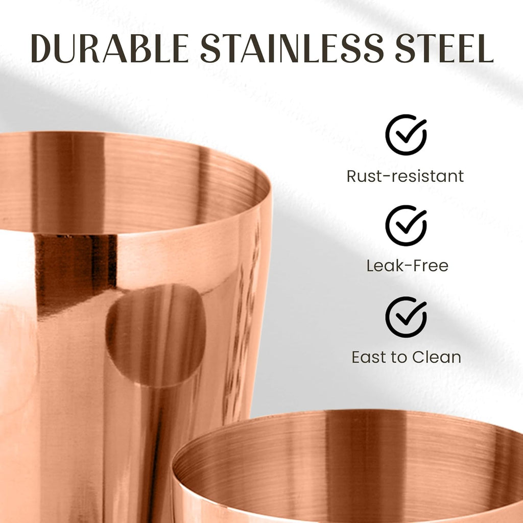Cocktail Shaker Set Boston Shaker, Strainer and Japanese Jigger, Portable Bar Set Bartending (Copper)