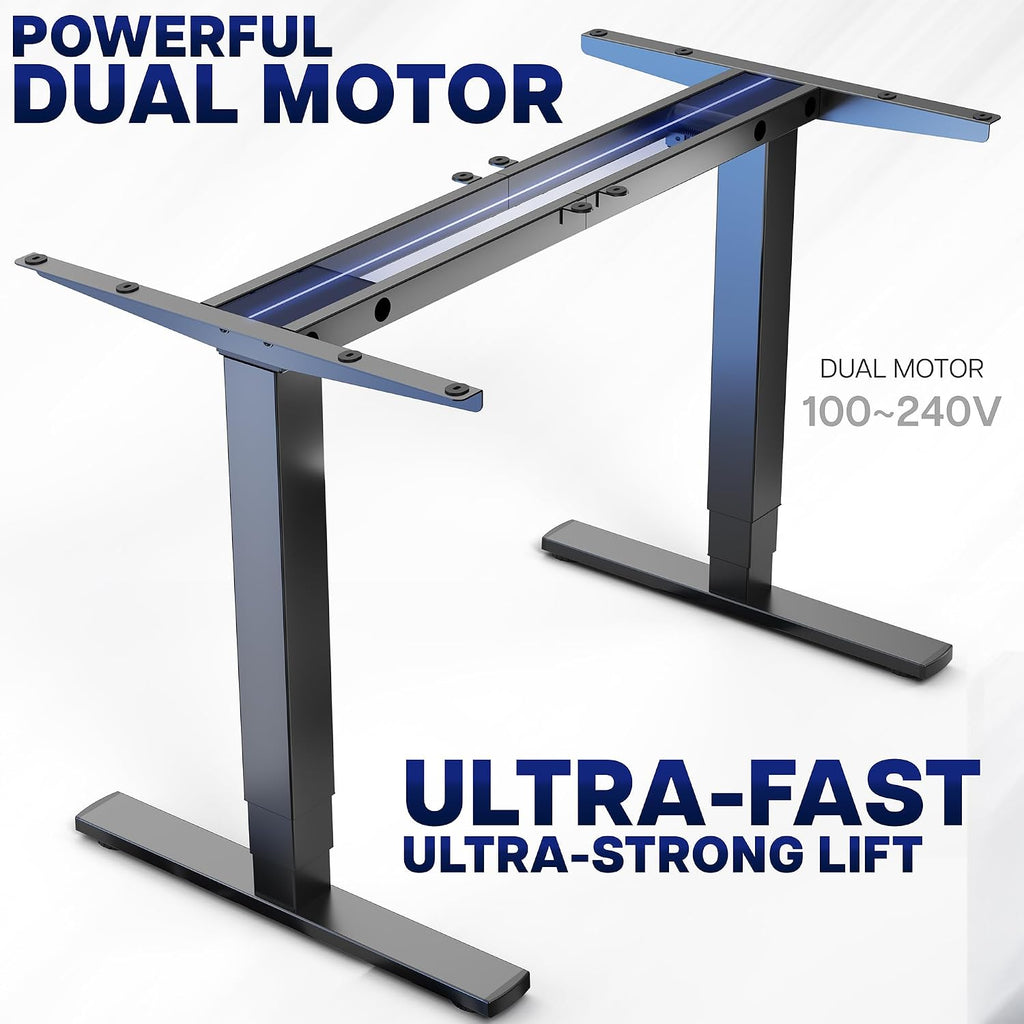 Black Dual Motor Standing Desk Frame, DESK-EV02RB | Electric, For 40 to 84 in Table Tops, Holds 220 lbs, 3-Stage