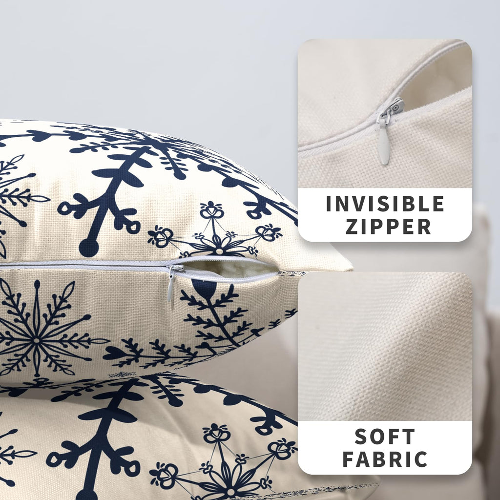 Winter Snowflake Pillow Covers 16x16 Set of 2 Christmas Home Decor