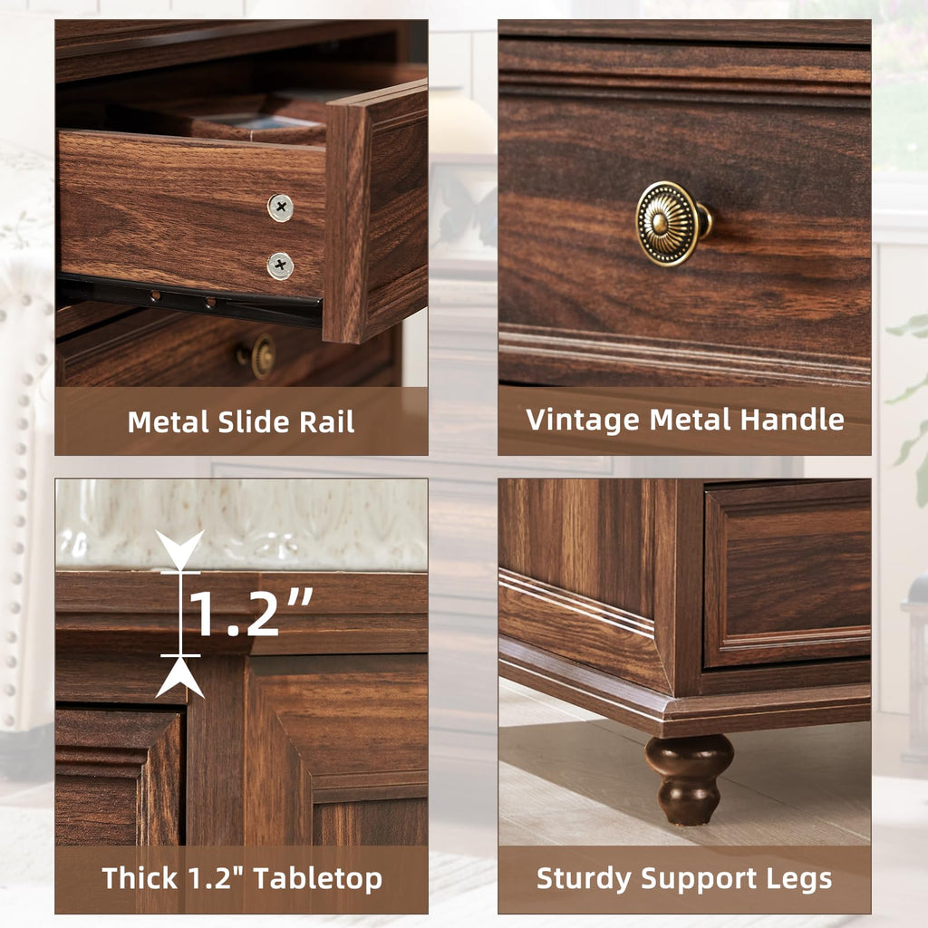 24" Wide Farmhouse Night Stand Set of 2, Large End Table with 3 Drawers & Metal Handle, Brown Wood Dresser Cabinet, Bed