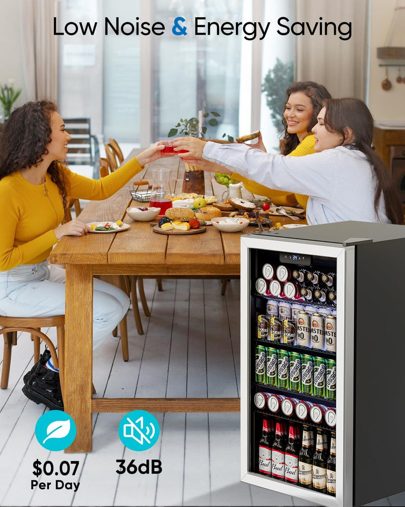 Beverage Refrigerator Cooler - 126 Can Mini Fridge Glass Door for Drinks Soda Be