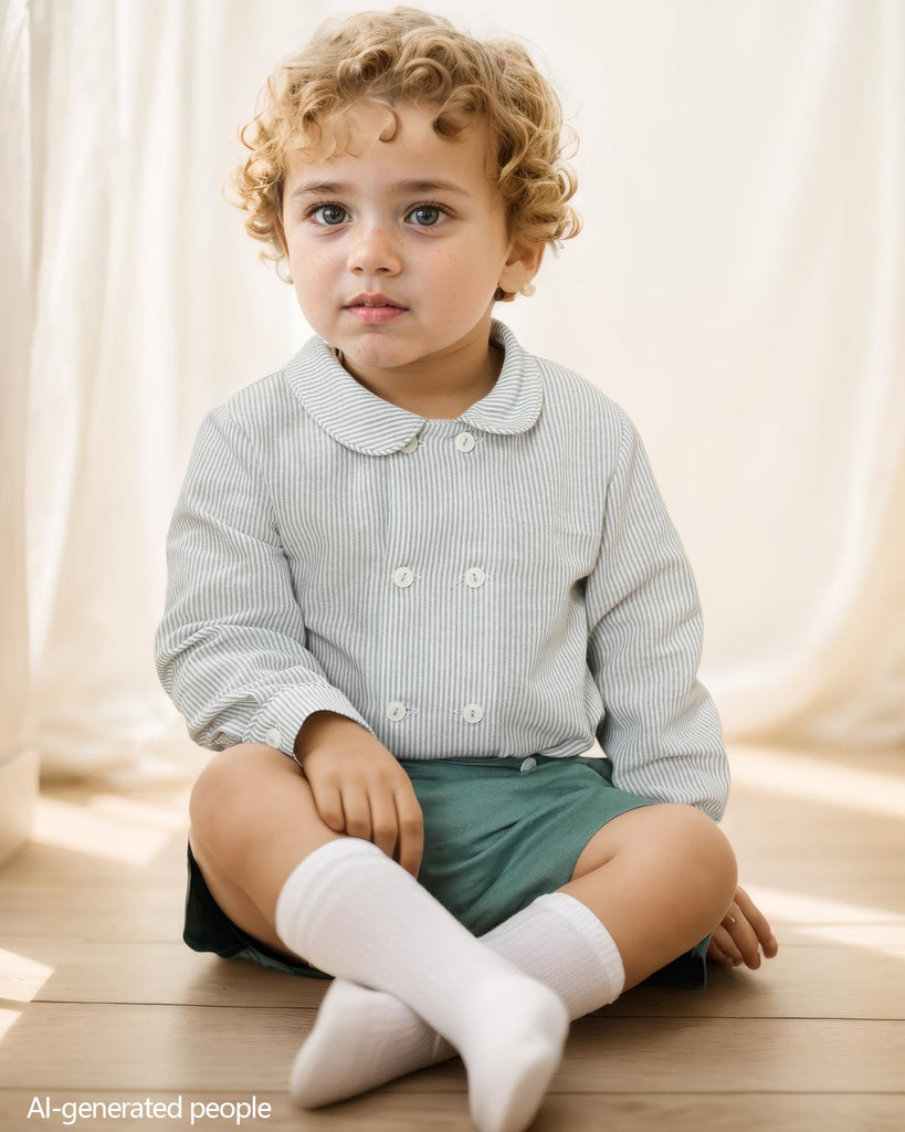 Toddler Baby Boys' Clothing Sets Vintage Fall Boy Clothes Long Sleeve Button Down Shirts Pants Set with Peter Pan