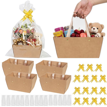 15 Sets Empty Gift Basket, Bulk Kraft 9.8x6.7 Inch Baskets with Handles