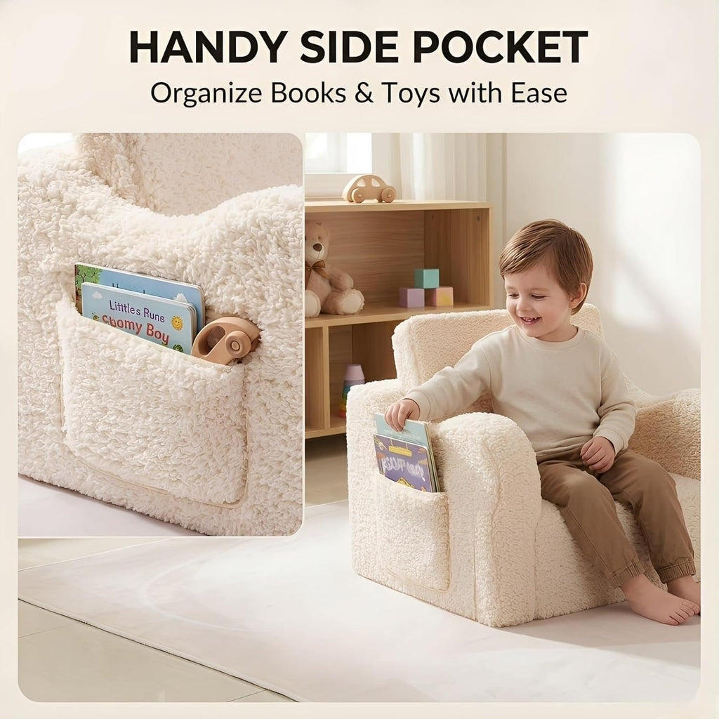 Kids Sofa Chair, in-1 Foldable Couch, Sherpa, Cream