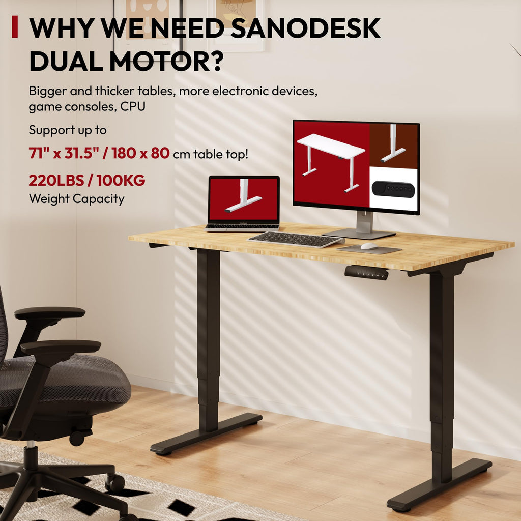 48 Inch Bamboo Standing Desk, 3 Stage Dual Motor Height Adjustable Desk
