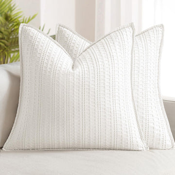 Decorative Waffle Euro Sham Pillow Covers 26x26 White 2 Pack