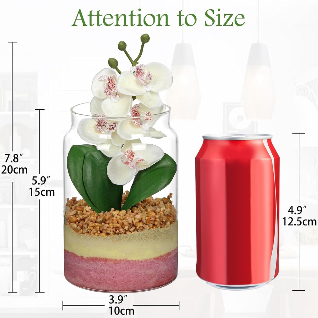 White Orchids Artificial Flowers with Vase, Small Faux Orchid Arrangement Fake Orchids Plant in Terrarium Jar Small