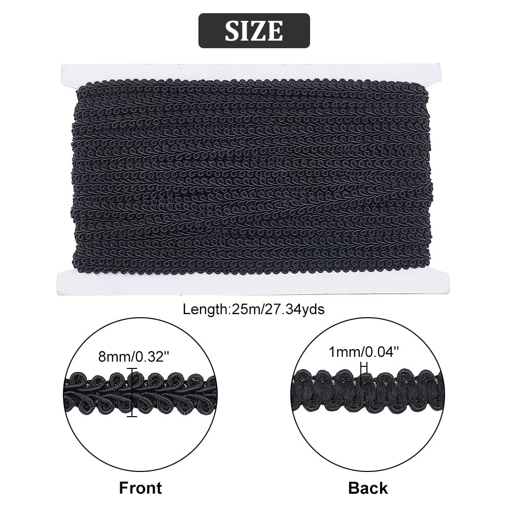 PandaHall 27 Yards Black Braid Lace Trim, 1/4 inch Polyester Gimp Braid Trim Centipede Braid Trim Decorative Craft