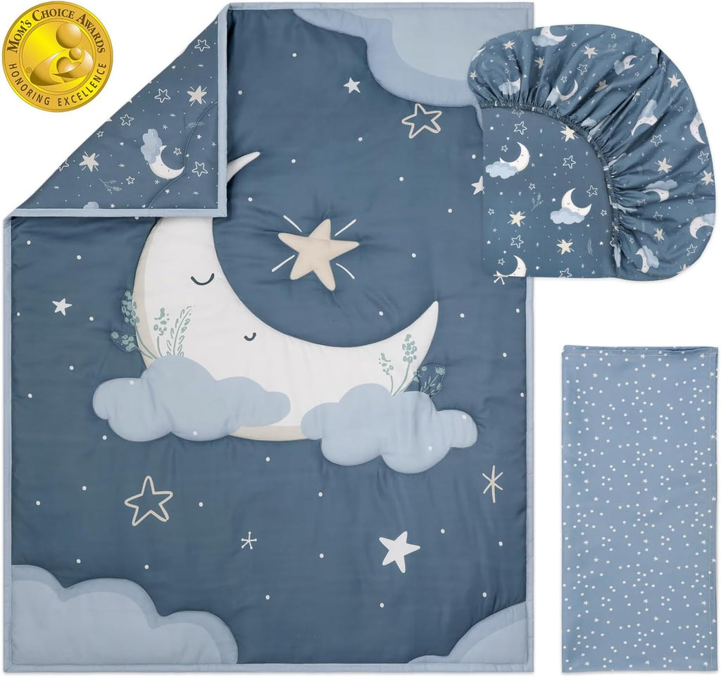 3 Piece Celestial Serenity Baby Crib Bedding Set Boy Nursery Decor Boy Crib Comforter Set, Boho Neutral Quilt