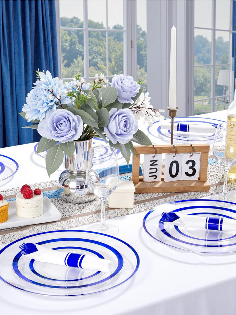 25Pack Clear and Blue Charger Plates Plastic for Wedding