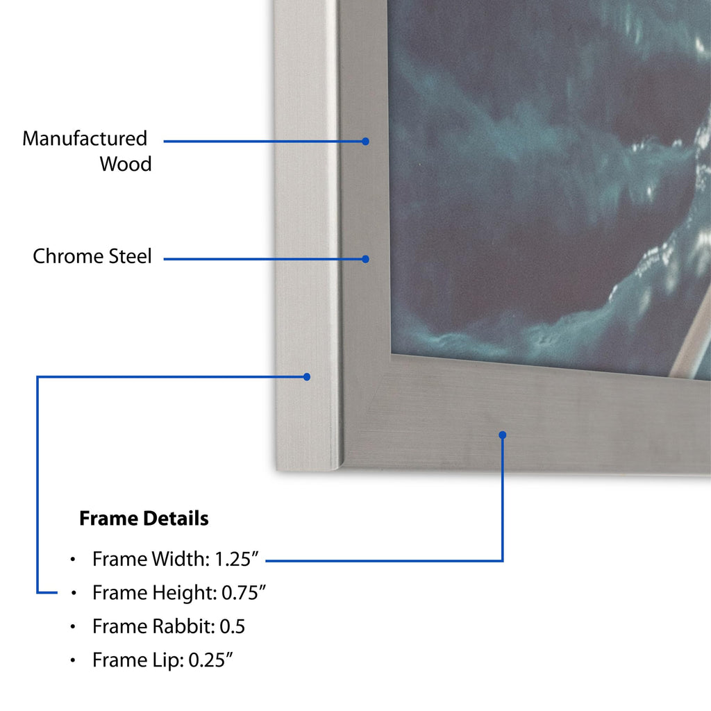 23x35 Inch Silver Picture Frame, This 1.2500 Inch Custom Poster Frame is Stainless Steel - Comes with Acrylic and