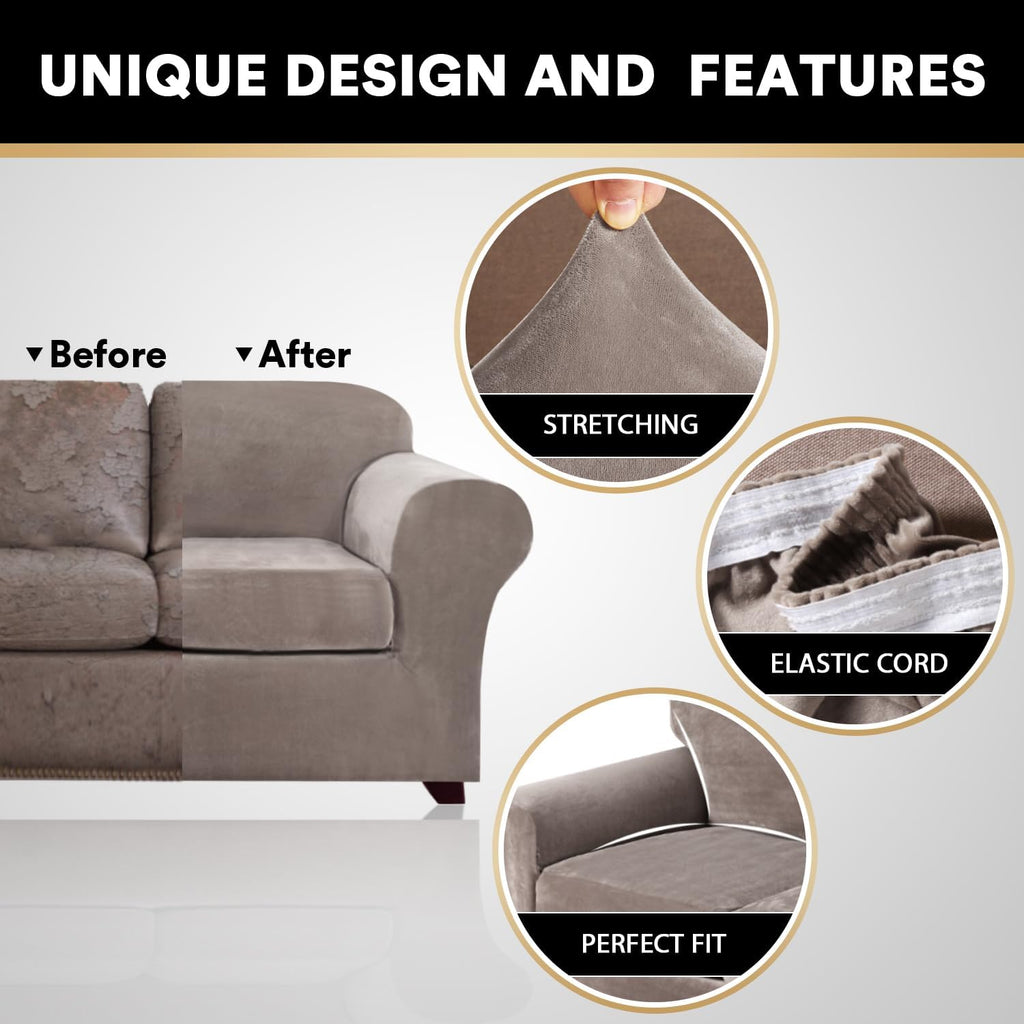 Velvet Couch Covers for Sofa Soft 4 Pieces Couch Covers for 3 Cushion Couch Sofa Pet Friendly Furniture Protector