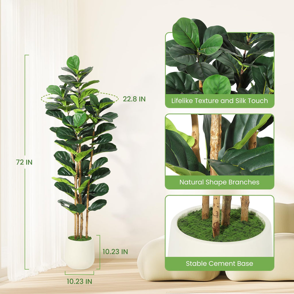 Artificial Fiddle Fig Tree with White Planter - 6 ft