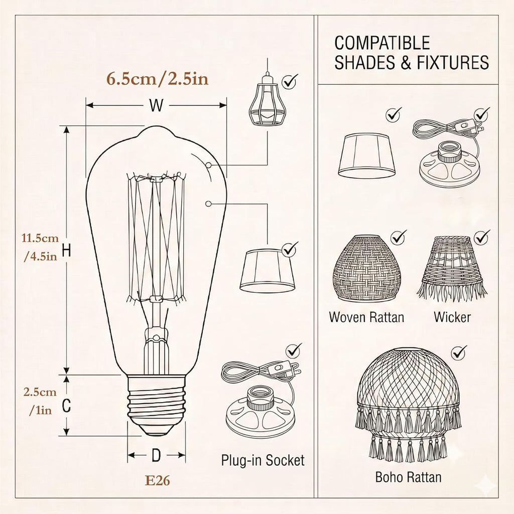 Dimmable ST64 Incandescent Edison Light Bulbs, Vintage Amber 40W E26 4-Pack