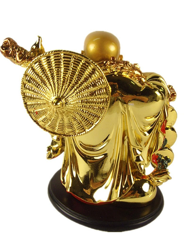 5.5" Feng Shui Golden Laughing Happy Buddha Statue Holding Ingot Home Office Decor