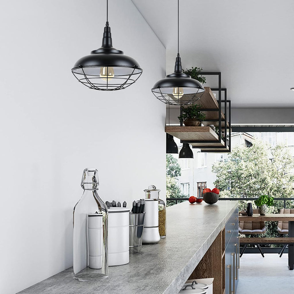 Plug In Hanging Light Fixtures, Black Cage Plug In Pendant Light, Metal Outdoor Chandelier for Gazebo Porch